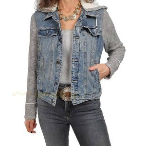 Free People Womens Denim Trucker Jacket Blue Heathered Distressed Vintage M